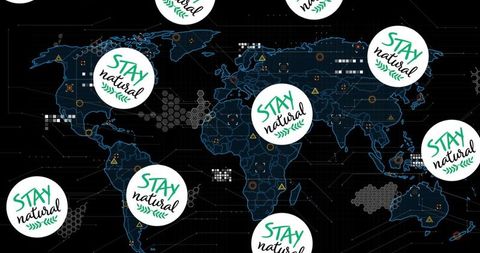 Stay Natural Logos Floating Over Digital World Map