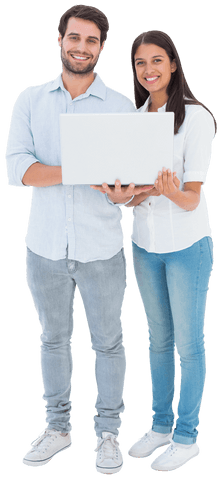 Transparent Couple Smiling Holding Laptop Technology Concept - Download Free Stock Videos Pikwizard.com