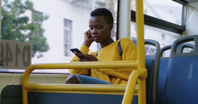 Woman Using Smartphone on Public Bus - Download Free Stock Images Pikwizard.com