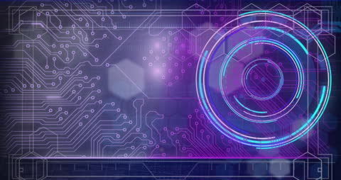 Futuristic Digital Interface with Circuit Patterns and Tech Elements