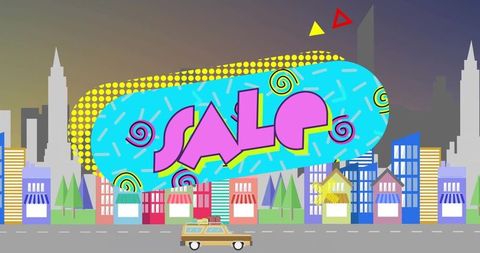 Colorful pop art sale advertisement in urban street scene