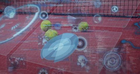 Tennis Court Technology Integration with Futuristic Overlay