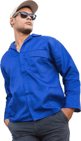 confident modern handyman in sunglasses and blue jumpsuit - Download Free Stock Videos Pikwizard.com