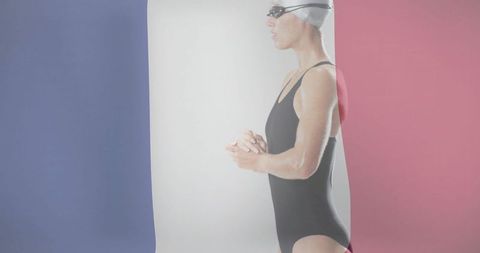 French Swimmer Symbolizing National Pride with Country Flag Overlay