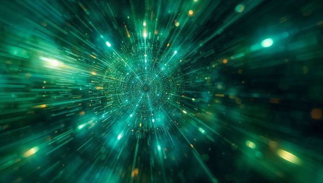 Futuristic Cyber Tunnel Radiating Green Gold Light