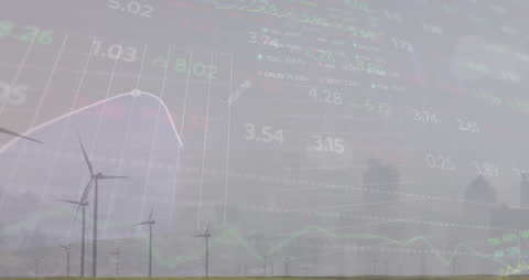 Wind Turbines and Financial Market Merge Conceptual Image
