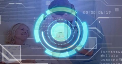 Nurse Provides Patient Care in High-Tech Hospital Environment