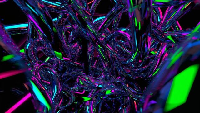 Futuristic Neon Abstract Twisting Tubes in Digital Void