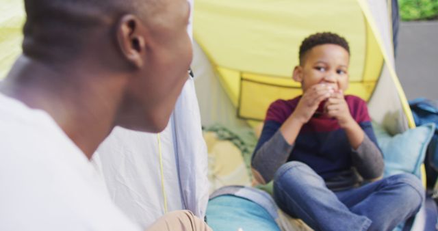 Father and Son Camping Indoors Father-Son Bonding Moment - Download Free Stock Images Pikwizard.com