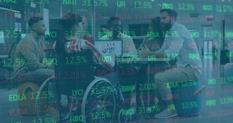 Diverse Team Innovation Meeting Technology Discussion in Modern Office