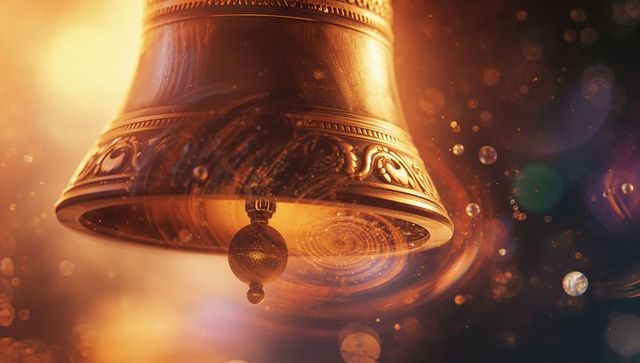 Ornate Brass Bell in Luminous Dreamlike Glow