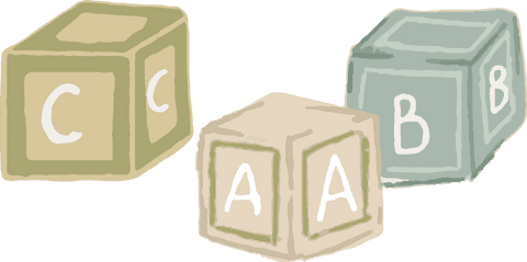 Floating pastel alphabet blocks on transparent background
