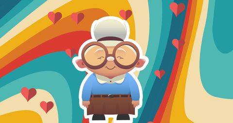 Happy Senior Woman with Glasses on Vibrant Heart Background - Download Free Stock Images Pikwizard.com