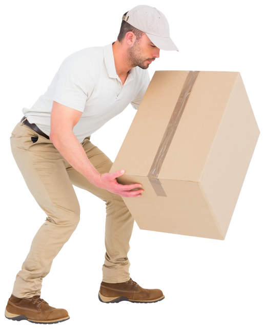 Delivery Man Picking Up Large Box in Transparent Background - Download Free Stock Videos Pikwizard.com