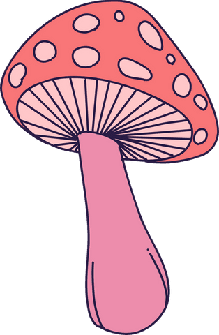 Transparent Red Spotted Mushroom Illustration with Pink Gills
