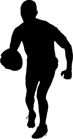 Transparent silhouette of person playing rugby engaging in dynamic sport