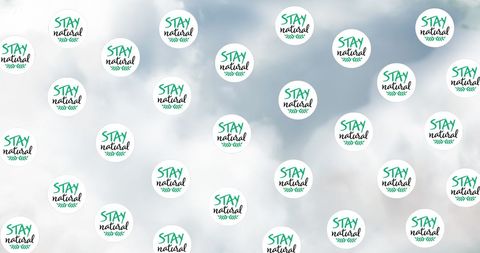Eco-Friendly Stay Natural Slogan on Cloud Background with Leaf Icons