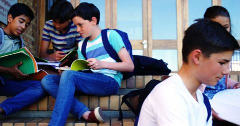Group of Students Studying Outdoors on Campus Steps - Download Free Stock Images Pikwizard.com