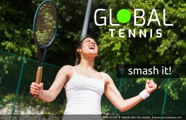 Woman Celebrating Tennis Victory on Outdoor Court - Download Free Stock Templates Pikwizard.com