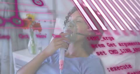 Patient Using Oxygen with Animated Digital Health Data Overlays