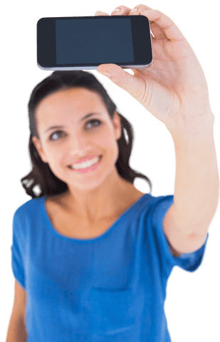 Cheerful Woman Taking Selfie With Smartphone Transparent Image