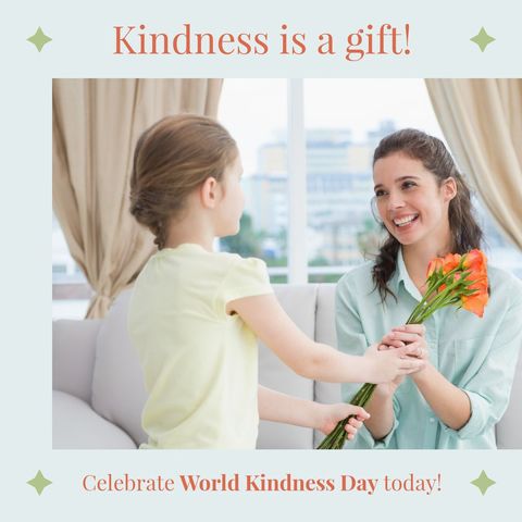 Daughter Giving Mother Flowers Celebrates World Kindness Day