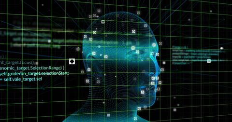 Digital Head with Data Processing Matrix on Grid Interface - Download Free Stock Images Pikwizard.com