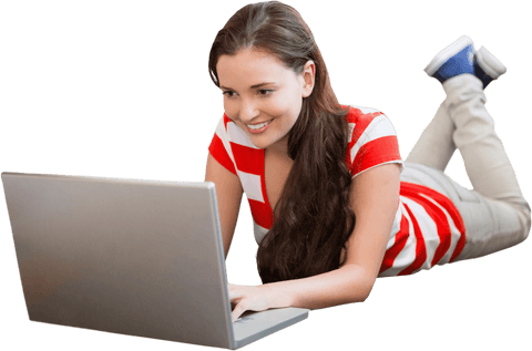 Smiling Woman Lying with Laptop on Transparent Background - Download Free Stock Videos Pikwizard.com