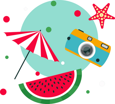 Flat vector summer icons on transparent background