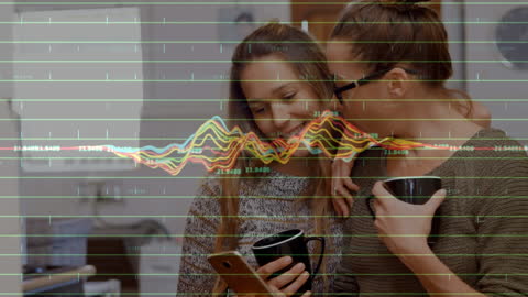 Coworkers Analyzing Data Trends on Phone During Coffee Break