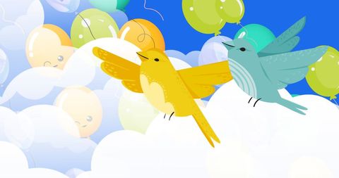Celebratory Birds Flying Among Balloons and Clouds - Download Free Stock Images Pikwizard.com