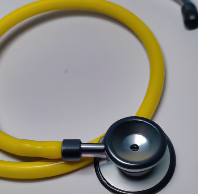 Image of close up with detail of yellow stethoscope on white background - Download Free Stock Photos Pikwizard.com