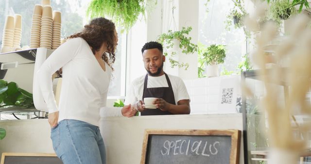 Barista Serves Coffee to Customer in Modern Cafe - Download Free Stock Images Pikwizard.com