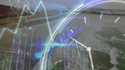 Futuristic Digital Interface Overlaying Ocean Landscape