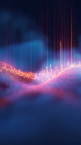 Pulsing Particle Ridge Glowing Neon Waveform Vertical Video Loop for Tech Backgrounds