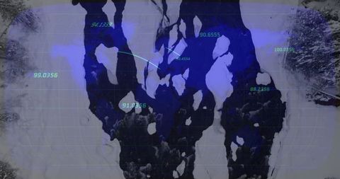 Satellite tracking ice melting with geospatial data and grid overlay