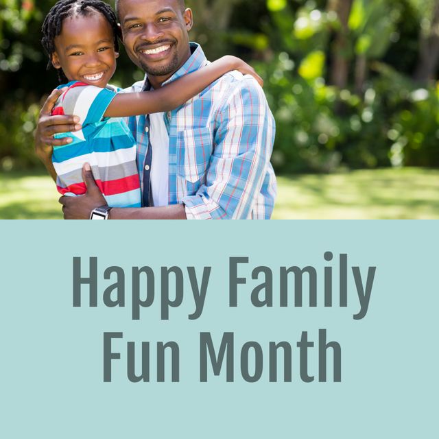 Perfect for promoting family events and activities during Happy Family Fun Month. Ideal for parenting blogs, social media posts on fatherhood, and family-oriented marketing campaigns. Emphasizes the importance of bonding and creating joyful moments in a family setting.