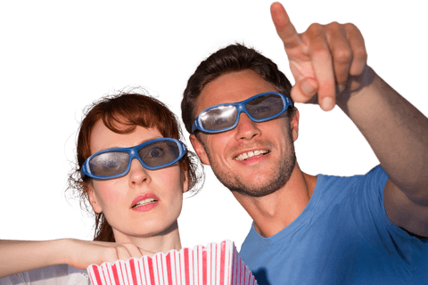 caucasian couple wearing 3d glasses pointing on transparent background - Download Free Stock Videos Pikwizard.com
