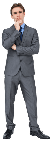 Caucasian Businessman Thinking Isolated on Transparent Background