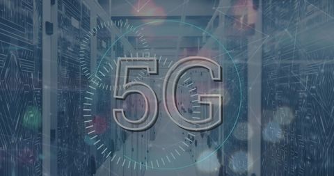 5G Technology Overlying Digital Interfaces and Server Room - Download Free Stock Images Pikwizard.com