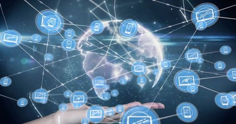 Global connections network with digital icons over earth