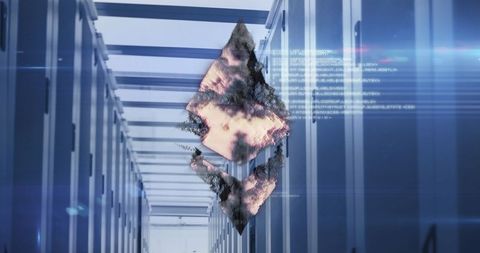 Ethereum symbol overlayed on modern server room