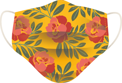 Transparent face mask with bright floral pattern illustration