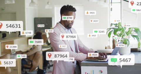 Businessman Analyzing Social Media Data in Modern Office