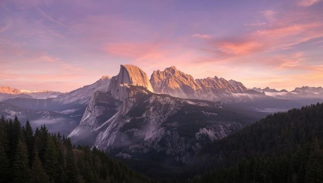 Majestic Half Dome Illuminated at Sunset Over Mist-Filled Valley