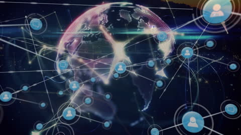 Global Digital Communication Network and Connecting Icons
