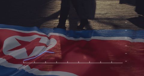 Conceptual image overlapping north korea flag and urban scene