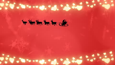 Santa Claus Sleigh with Reindeer Silhouette on Festive Red
