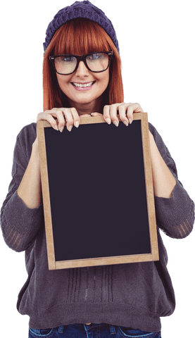 Smiling Woman Holding Blank Black Board Transparent Background - Download Free Stock Videos Pikwizard.com