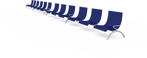 Transparent row of blue waiting chairs in clean environment
